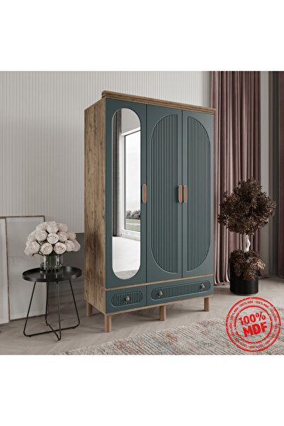 DRNHOME Soho 3 Kapak Yeşil Gardırop Tamamı Mdf