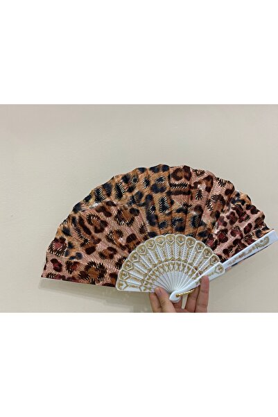 sema aksesuar Siyah Kahverengi Şık Leopar Desenli Doğal Serinletici Yelpaze -...