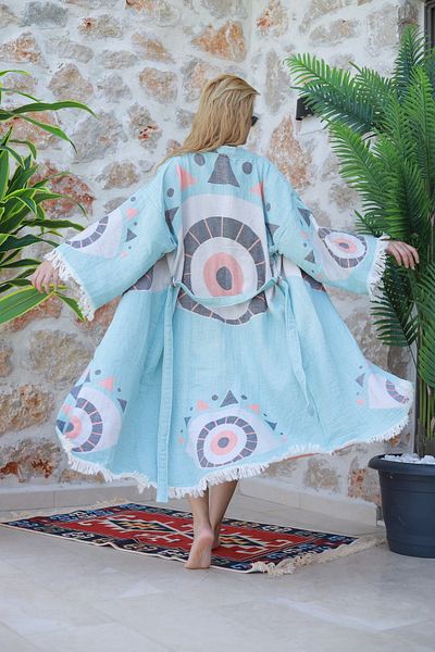Befera Design Kimono de muselină 100% bumbac cu model jacquard halat de baie caftan