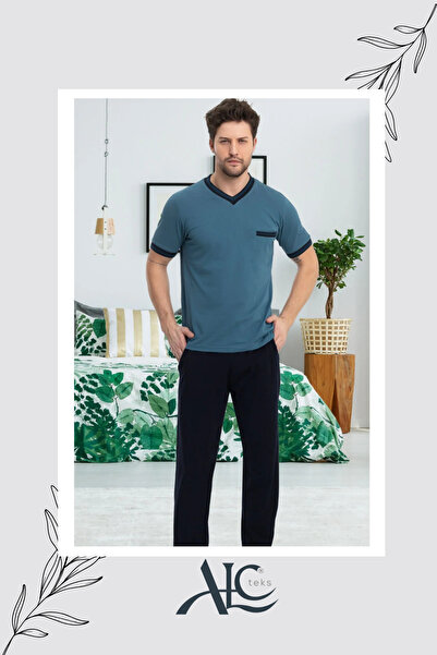 Alcteks Şık & Rahat: Erkek Süprem Kısa Kollu Yazlık %100 Pamuk Pijama Takımı