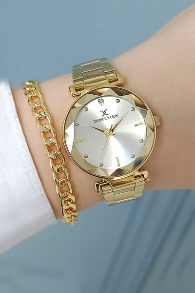 Daniel Klein Yeni Model Çelik Bilezik Kesme Camlı Altın Sarısı Kadın Kol Saati, Bileklik Hediyeli