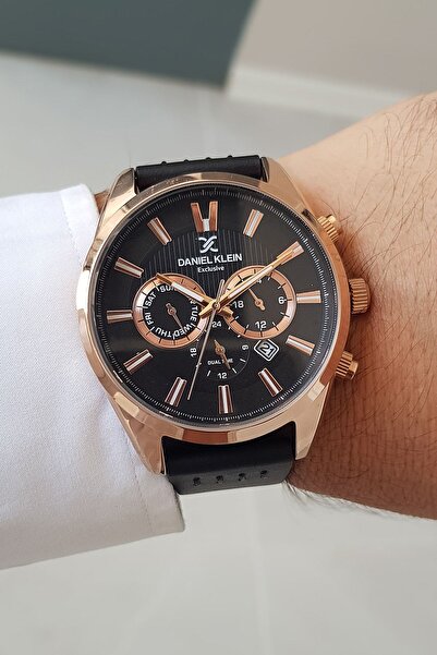 Daniel Klein Siyah Deri Kayışlı Rose Gold Kasa Erkek Kol Saati