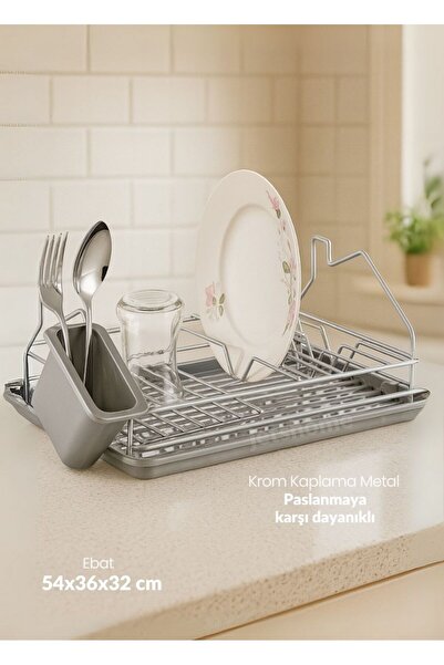 Jet's Home Tek Katlı Bulaşıklık Tezgah Üstü Tabaklık BPA FREE Bulaşık Sepeti Gri