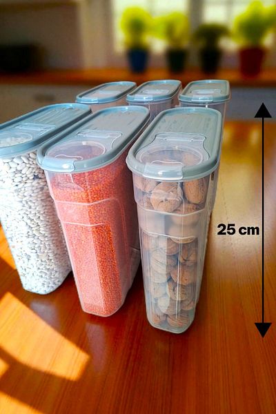 SWENCRAFT 6 Pieces 4 Liter Leakproof Ration Pulses Pantry Box Storage Container Set of 6 Luxury Stylish Box Gray