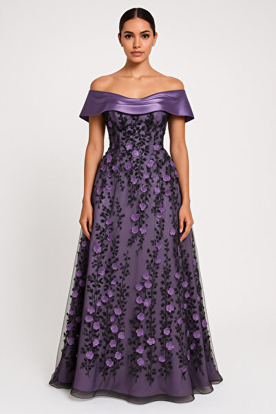 Diva style فستان سهره مميز وراقي بلون الخزامى