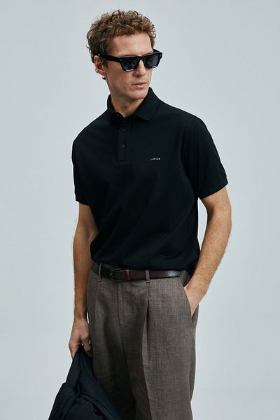 Lufian 111040228 Luna Polo Neck T-shirt Ανδρικό T-shirt Μαύρο