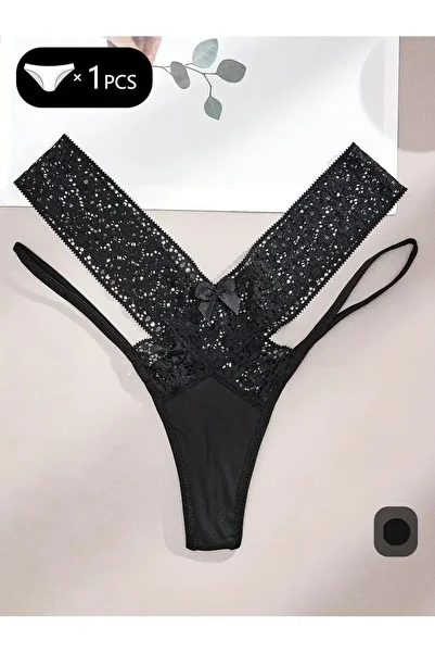 YIWU Sexy Lace Air Permeable Cross Hollowed Out Ultra Thin Tulle Thong Panties