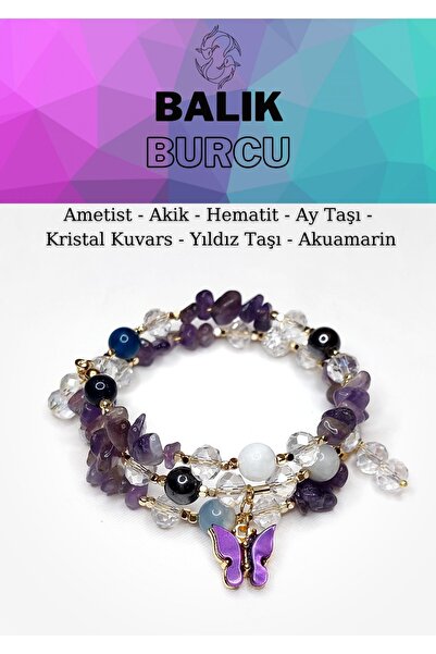 Herkimer Doğal Taş Orijinal Doğaltaş Balık Burcu Helezon Bileklik