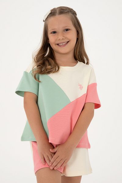 U.S. Polo Assn. Girl's Pink Crew Neck Crop Cotton T-Shirt 50309460-Vr041
