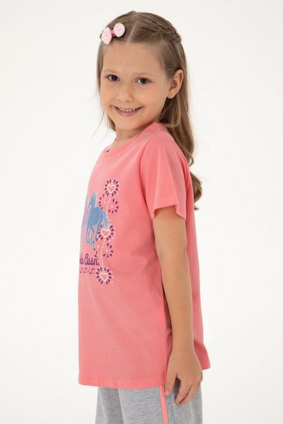 U.S. Polo Assn. Girls Pink Crew Neck Horse Printed Cotton T-Shirt 50306200-Vr041