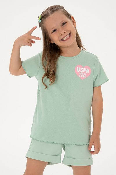U.S. Polo Assn. Girl's Water Green Crew Neck Basic Cotton T-Shirt 50306225-Vr048