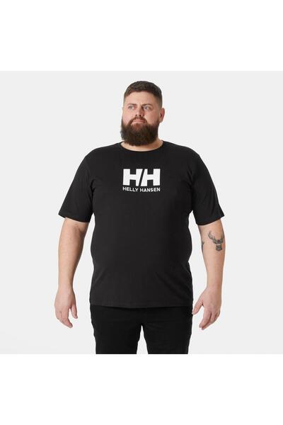 Helly Hansen Logo Erkek Siyah Yuvarlak Yaka Tişört