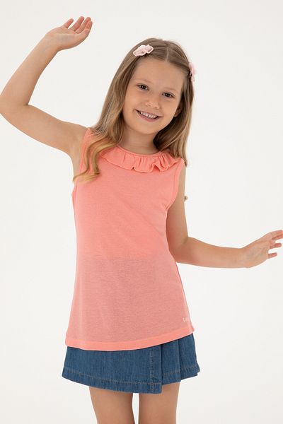 U.S. Polo Assn. Girls Pink Crew Neck Ruffle Collar Sleeveless T-Shirt 50306242-Vr041