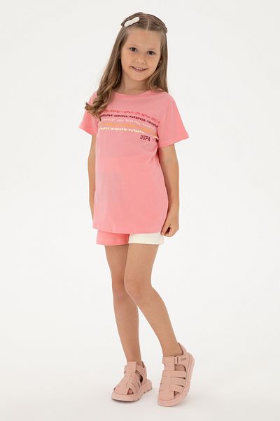 U.S. Polo Assn. Girl's Pink Crew Neck Cotton Color Printed T-Shirt 50306244-Vr041