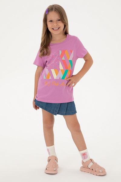 U.S. Polo Assn. Girl's Fuchsia Crew Neck Cotton Colorful Glitter Printed T-Shirt 50306241-Vr023