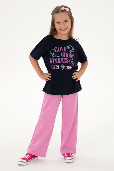 U.S. Polo Assn. Girl's Navy Blue Crew Neck Printed Cotton T-Shirt 50306197-Vr033