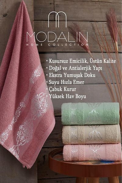 MODALİN Комплект от 4 бродирани кърпи за ръце и лице, пастелни цветове, Rebeka, мека текстура, силно абсорбиращи, 50x90x4