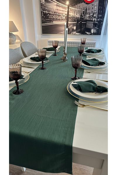 Decamor home Linen Textured Emerald Green Runner Worry-Free Fabric 1 Runner