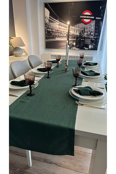 Decamor home Linen Textured Emerald Green Runner Worry-Free Fabric 1 Runner