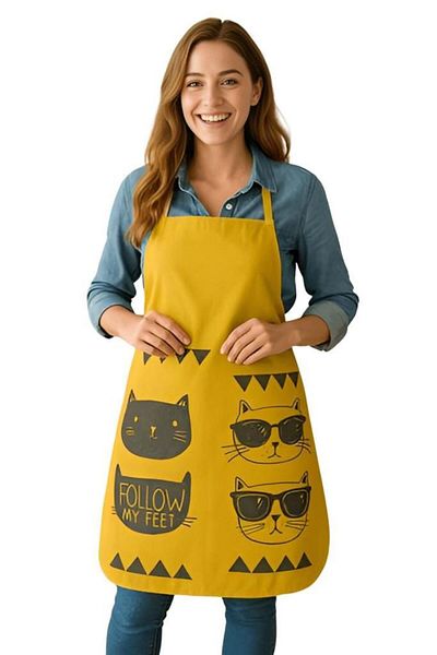MODALİN Cool Cat Kitchen Apron with Glasses Cat Pattern, Liquid Proof Fun Design