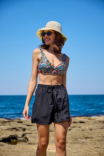 Starinci Mayo Set Bikini Cu Pantaloni Scurt Parașuta Top Bralet cu Motiv Etnic NEGRU