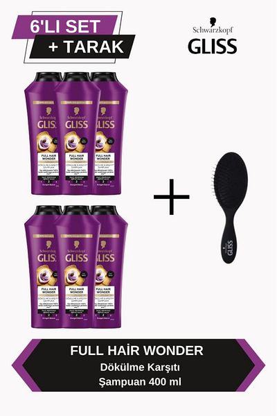 Gliss Full Hair Wonder Anti-Hair Loss Shampoo 400ml X Set of 6+Comb