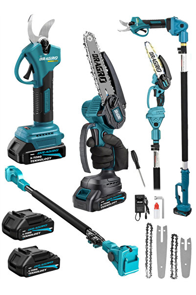 Dragro Alman Kömürsüz 21 V 3 Ah 2 Metre Teleskopik Uzatma Akülü Bağ Dal Budam...
