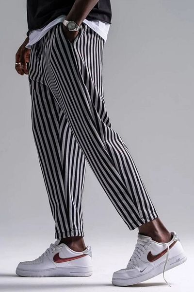 Superbluemexico Pantaloni baghetă albi elastici cu model pentru bărbați