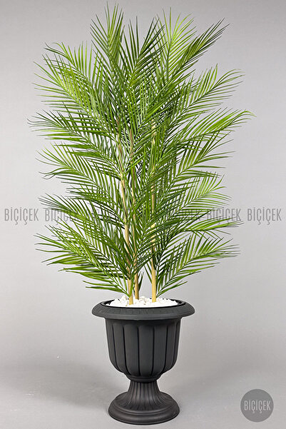 BİÇİÇEK Yapay Areka Ağacı Palmiye Ağacı 33 Yapraklı Bambu Gövdeli Antrasit Nergis Saksı Salon Çiçeği 130cm