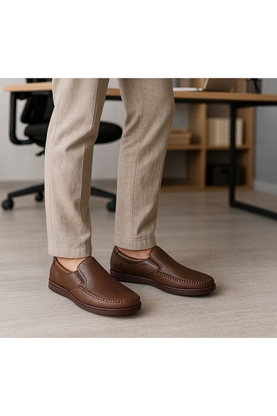Growish Gr0198 Men's Casual Orthopedic Comfort Shoes - Genuine Leather, Perforated Daily Comfortable Use