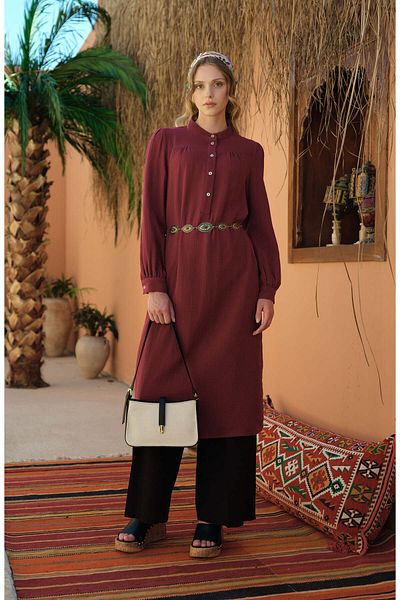 Fatma Atasoy Maxi Cherry Muslin Tunic with Drawstring Robe