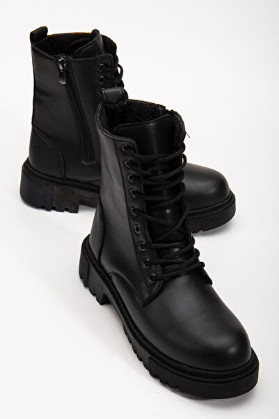 MY GROSS SHOES Kadın Siyah İçi Kürklü Kaymaz Kauçuk Taban Garantili Kışlık Bot