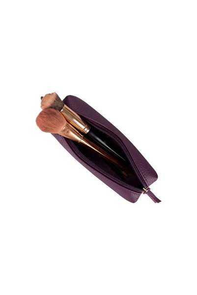 PLM Real Leather Pencil Case, Handmade Zippered Case, Purple