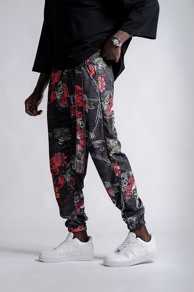 Superbluemexico Men's Patterned Belted Pocket Jogger Pants
