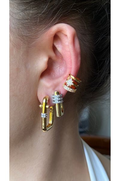 Muse Sister Star and Stripe Stone Detailed Cartilage Earrings