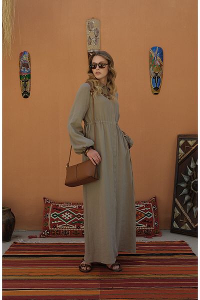 Fatma Atasoy Rochie de muselina din nurca cu talie