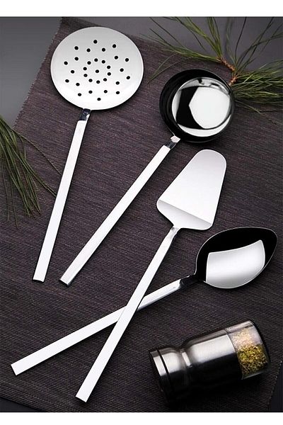 BuMeria Economical 4-Piece Kitchen Set |   Stainless Steel Ladle Colander, Spatula Set