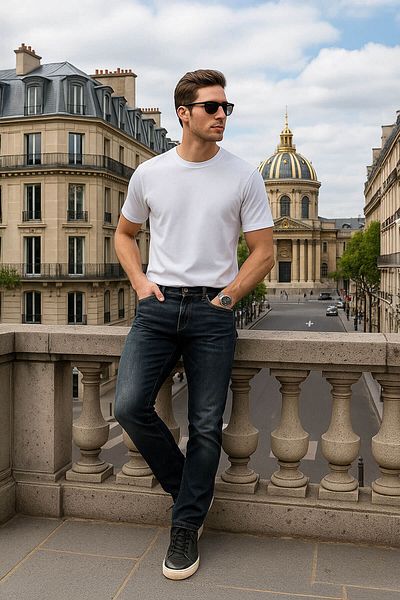 BANNY JEANS Мъжки дънкови панталони със средна талия, тъмносин
