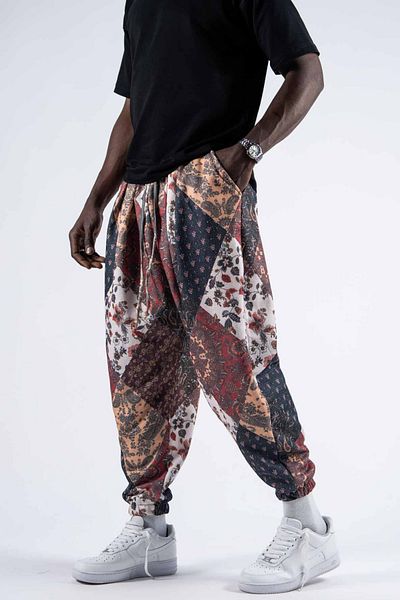 Superbluemexico Men's Elastic Waist Jogger Baggy Trousers