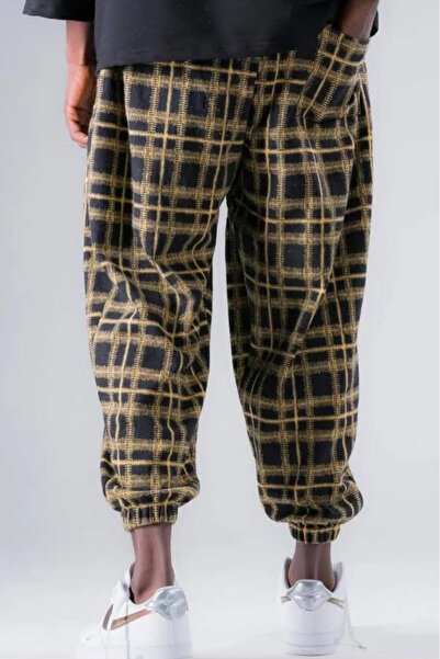 Superbluemexico Erkek Desenli Sarı Jogger Şalvar Pantolon