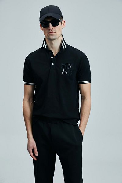Lufian 111040216 Everes Smart Polo Neck T-shirt Ανδρικό μπλουζάκι μαύρο