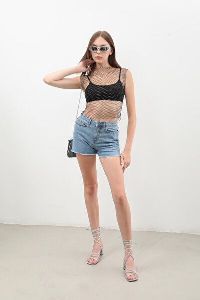 Bluewhite Kadın Yüksek Bel Püsküllü Açık Mavi Jean Şort