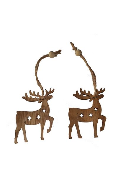 Pandoli Ornament în picioare din lemn natural cu cerb 2 bucăți