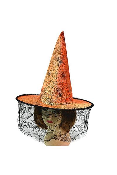 partidolu Halloween Dangling Lace Witch Καπέλο Ενηλίκων Πορτοκαλί Χρώμα 1 Τεμάχιο 40 cm