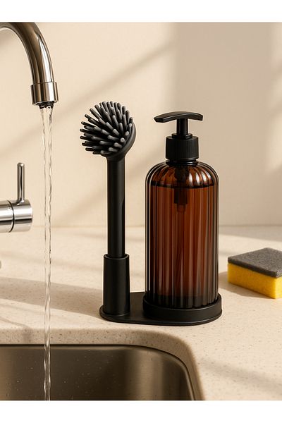 Mapple Home Kitchen Cleaning Set with Soap Dispenser and Silicone Dishwashing Brush Stand