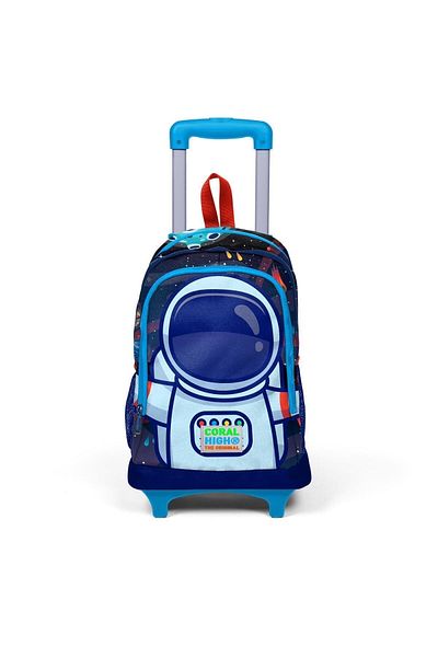 Coral High Rucsac școlar cu trei compartimente cu model Saks Blue Astronaut pentru copii, cu racletă 23924