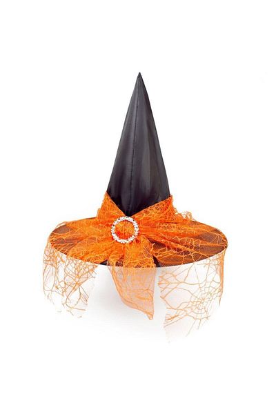 partidolu Halloween Dangling Black Lace Witch Καπέλο Ενηλίκων Πορτοκαλί Χρώμα 1 Τεμάχιο 39x40 εκ.