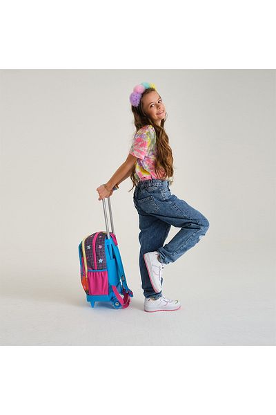 Coral High Gri Albastru Roz Rucsac școlar cu trei compartimente cu model anime cu racletă 23937