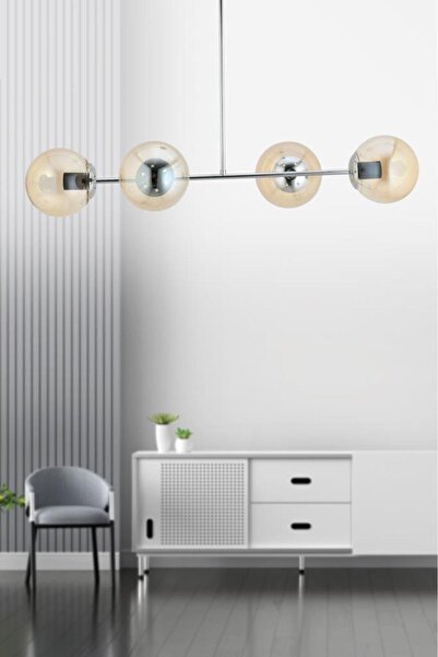 İstanbul Avize İstanbul Avize Vina 4'lü Gümüş Sarı Glop Camlı Avize