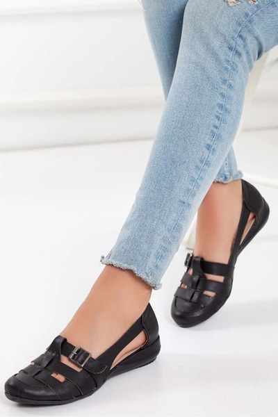 Kids Club Shoes Pantofi Plati Damă Ayakdaş cu Cataramă NEGRI